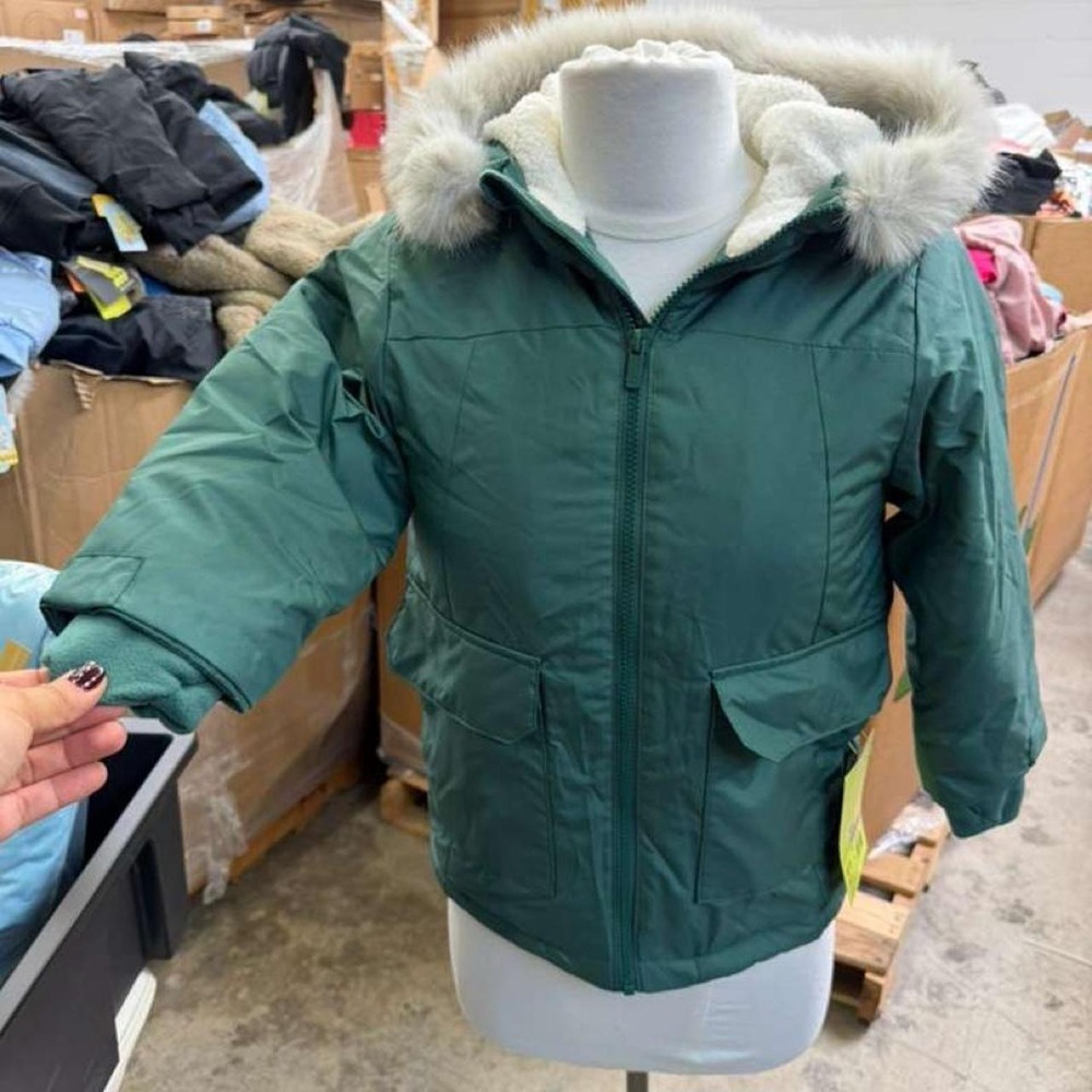 All in Motion Girls' Green Faux Fur Hooded Winter Parka – Size XS (4/5)